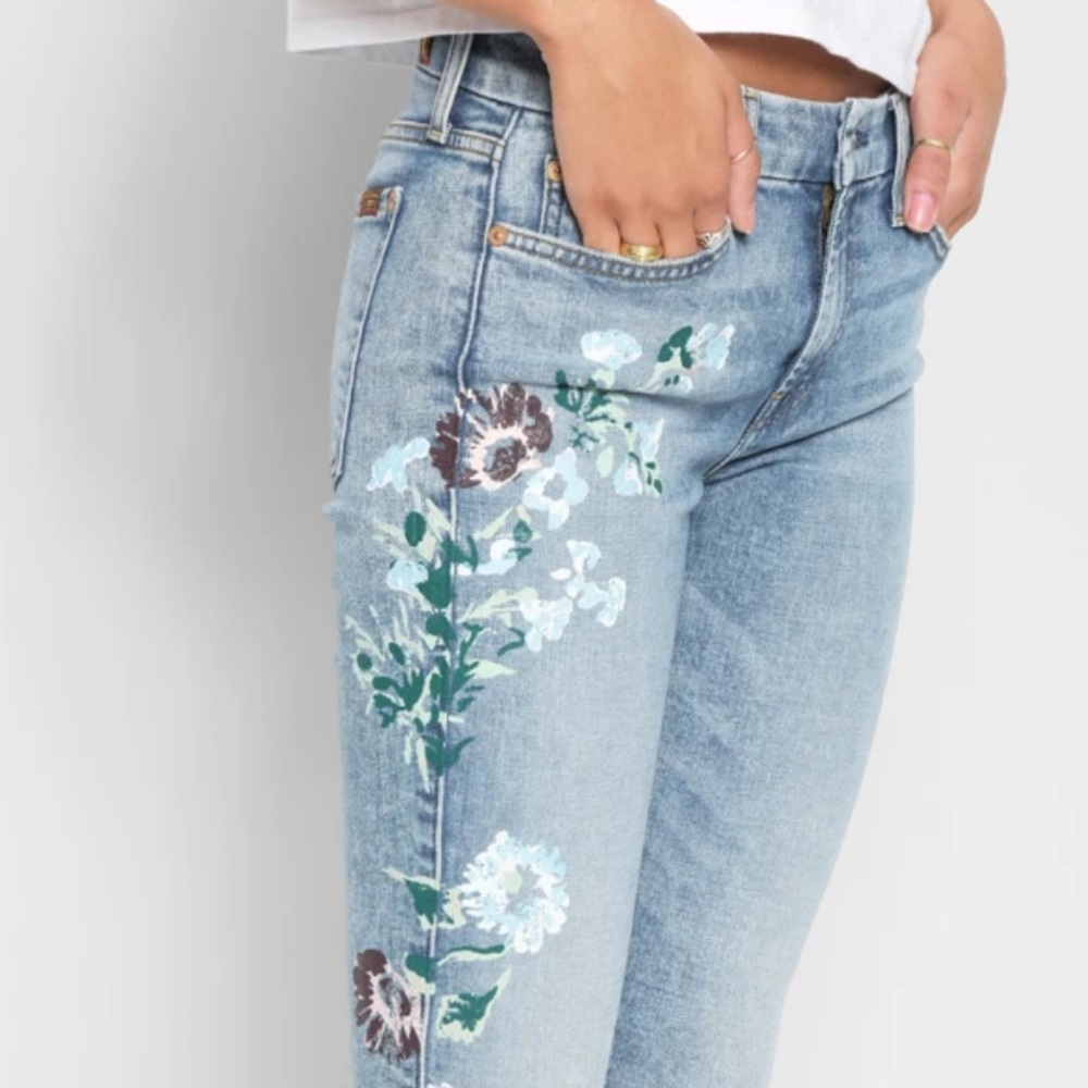 Floral Light Washed Blue Jeans